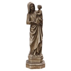 Statue belge du XIXe siècle représentant la Vierge à l'Enfant sur un socle octogonal, Belgique