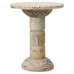 Carved alabaster pedestal with engraved figures, Italy ca. 1900