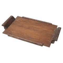 French Art Deco Cerused Oak Serving Tray with Raised Handles, 1920s