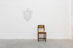 French White Lacquered Metal Mirror with Looped Wire Frame and Fan Crest, 1950s
