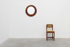 Belgian Art Deco Round Mirror with Geometric Wooden Frame, circa 1920