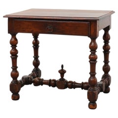 French Louis XIII Walnut Side Table with Drawer and Turned Legs, circa 1850