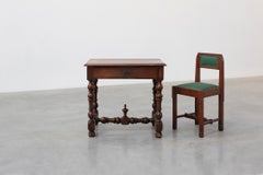 French Louis XIII Walnut Side Table with Drawer and Turned Legs, circa 1850