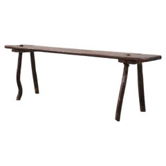 French Primitive Wooden Bench with Splayed Legs, 19th Century