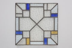 Art Deco Leaded Glass Panel with Geometric Cross Motif, Belgium, Circa 1920