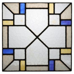 Art Deco Leaded Glass Panel with Geometric Cross Motif, Belgium, Circa 1920