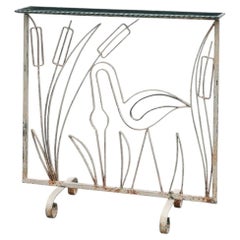 Art Deco Wrought Iron Plant Stand with Heron and Bulrushes, France, Circa 1920