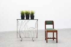 Art Deco Wrought Iron Plant Stand with Heron and Bulrushes, France, Circa 1920