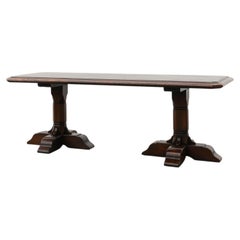 French Refectory Style Oak Dining Table with Turned Double Pedestal Base, 20th C