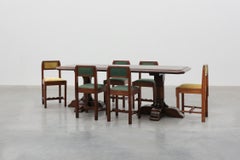 French Refectory Style Oak Dining Table with Turned Double Pedestal Base, 20th C