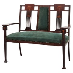 Jugendstil-Sofa aus Nussbaumholz mit Blumenintarsien, Belgien, um 1900