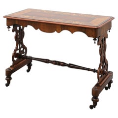 Victorian Walnut Side Table with Inlaid Top and Pierced Scroll Ends, England