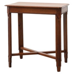 French Art Deco Side Table with Fluted Legs, Carved Frieze and X-Stretcher, 1920