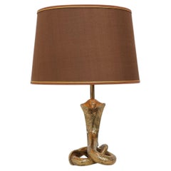 Hollywood Regency Brass Cobra Table Lamp with Brown Shade, France, 1970s