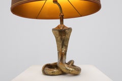 Hollywood Regency Brass Cobra Table Lamp with Brown Shade, France, 1970s