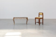 Mesa de centro de estilo Hollywood Regency de hierro forjado con tapa de espejo envejecido, Francia, década de 1950
