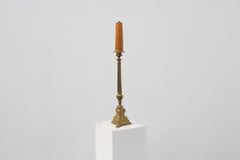 Antique Brass Pricket Candlestick with Christ Medallion, France, 1880