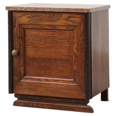 Art Deco Oak Nightstand with Red Marble Top, Belgium, 1920