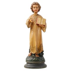 Antique Polychrome Plaster Statue of the Young Jesus with Book, Belgium, 1900