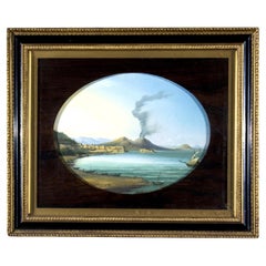 "Vista del Vesubio" acuarela italiana del siglo XIX