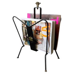 Jacques Adnet French Iron & Brass Fist Magazine Rack