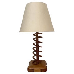 Lampe de table « French Oak & Sculpted Rope » de Jacques Adnet – Recâblée pour les États-Unis