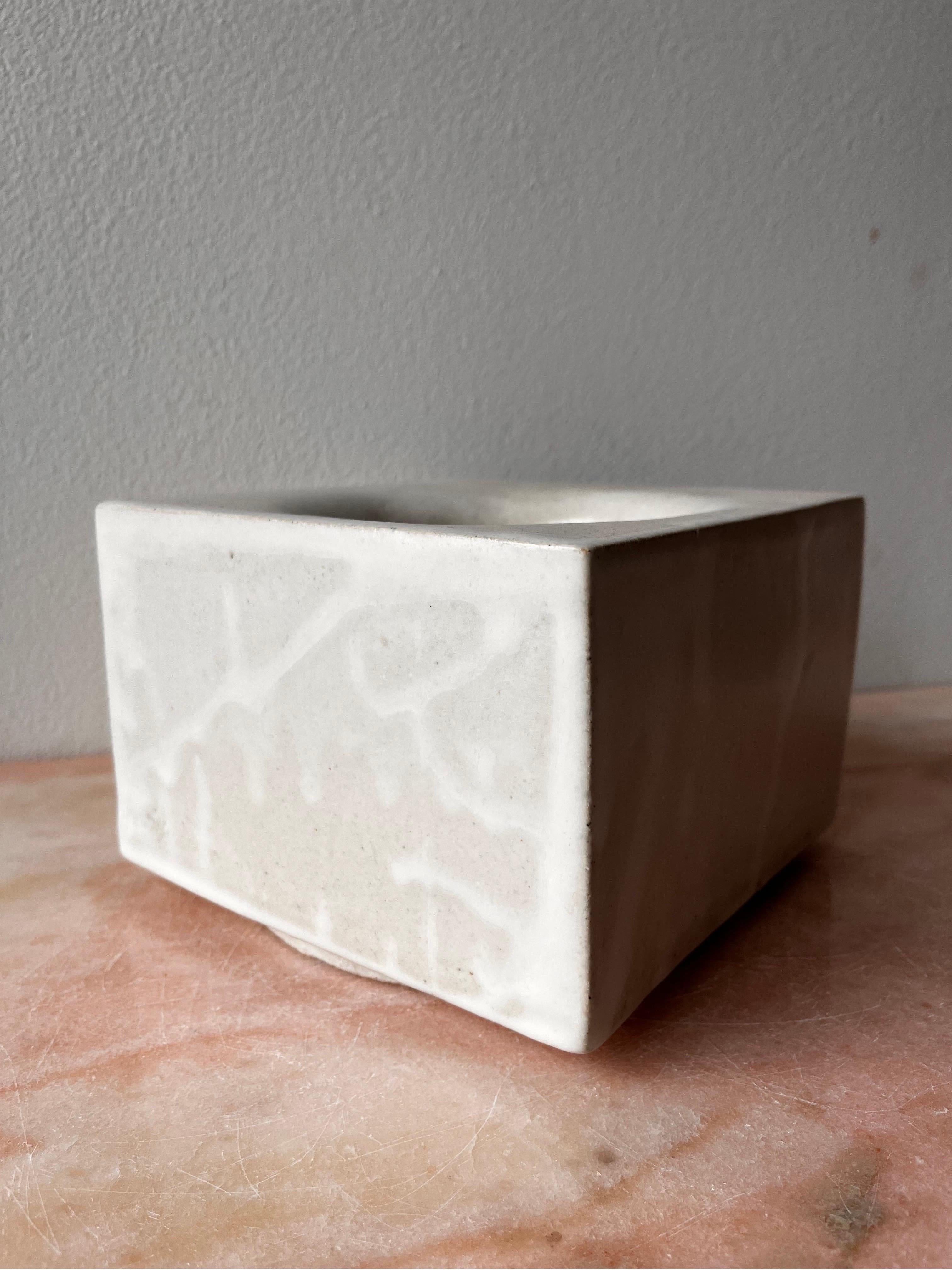 American Hand-built Ceramic Box Bowl in Matte White For Sale
