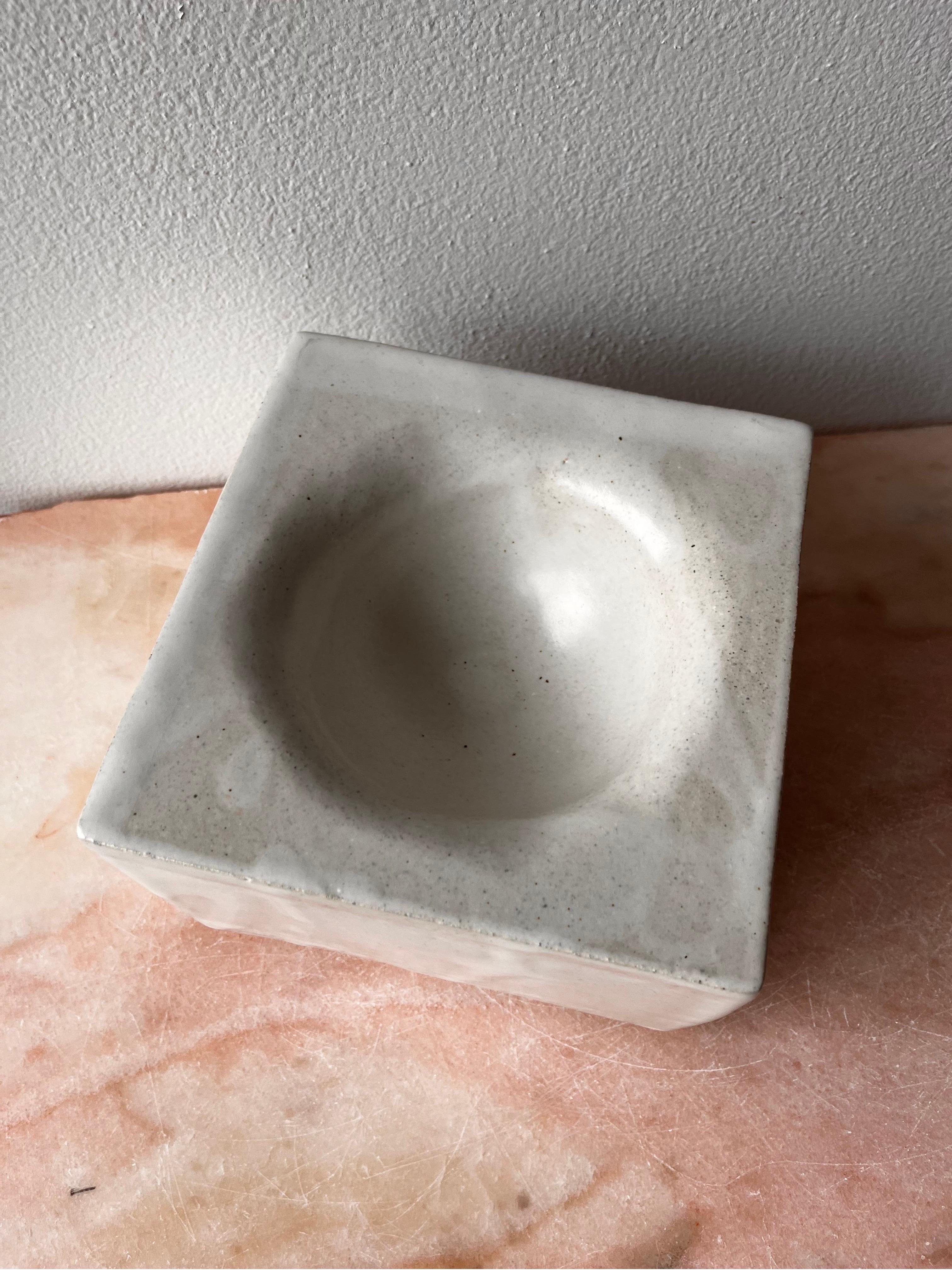 Fired Hand-built Ceramic Box Bowl in Matte White For Sale
