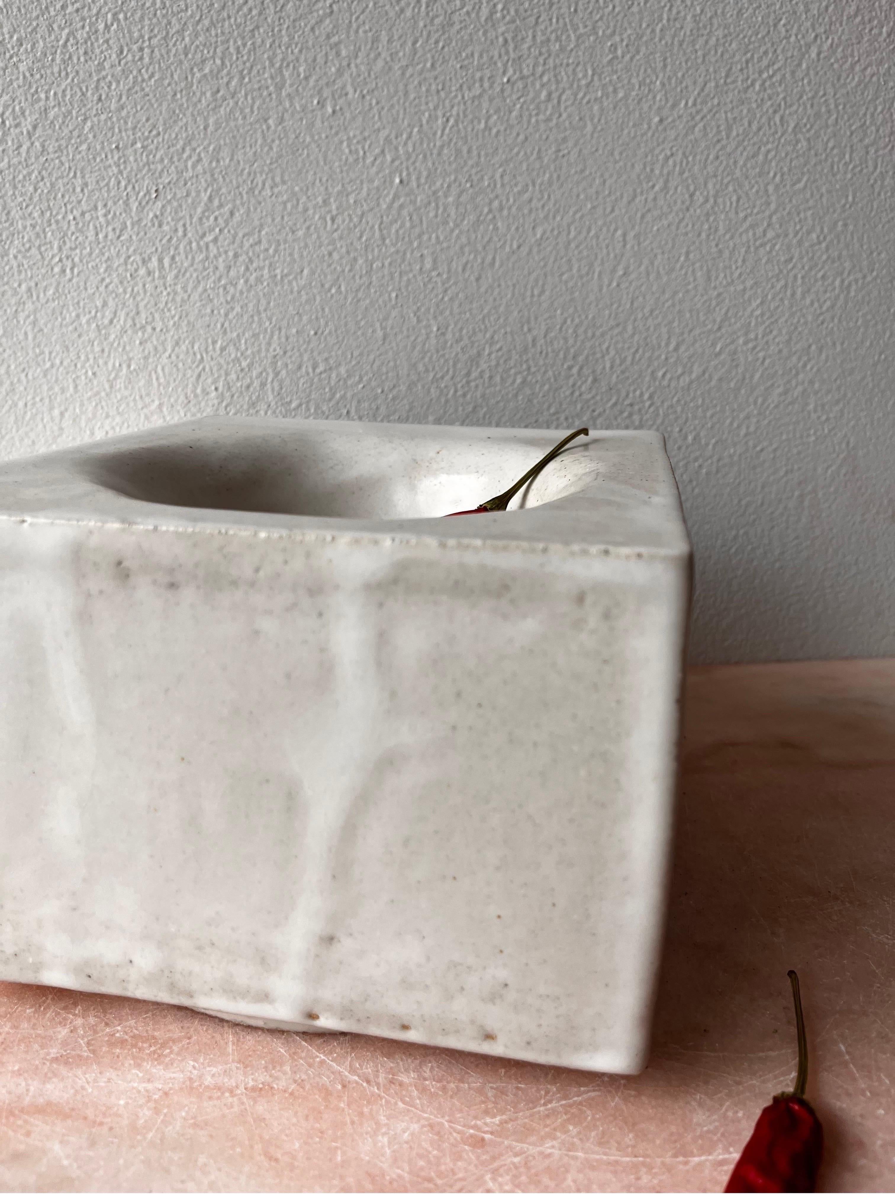 Stoneware Hand-built Ceramic Box Bowl in Matte White For Sale