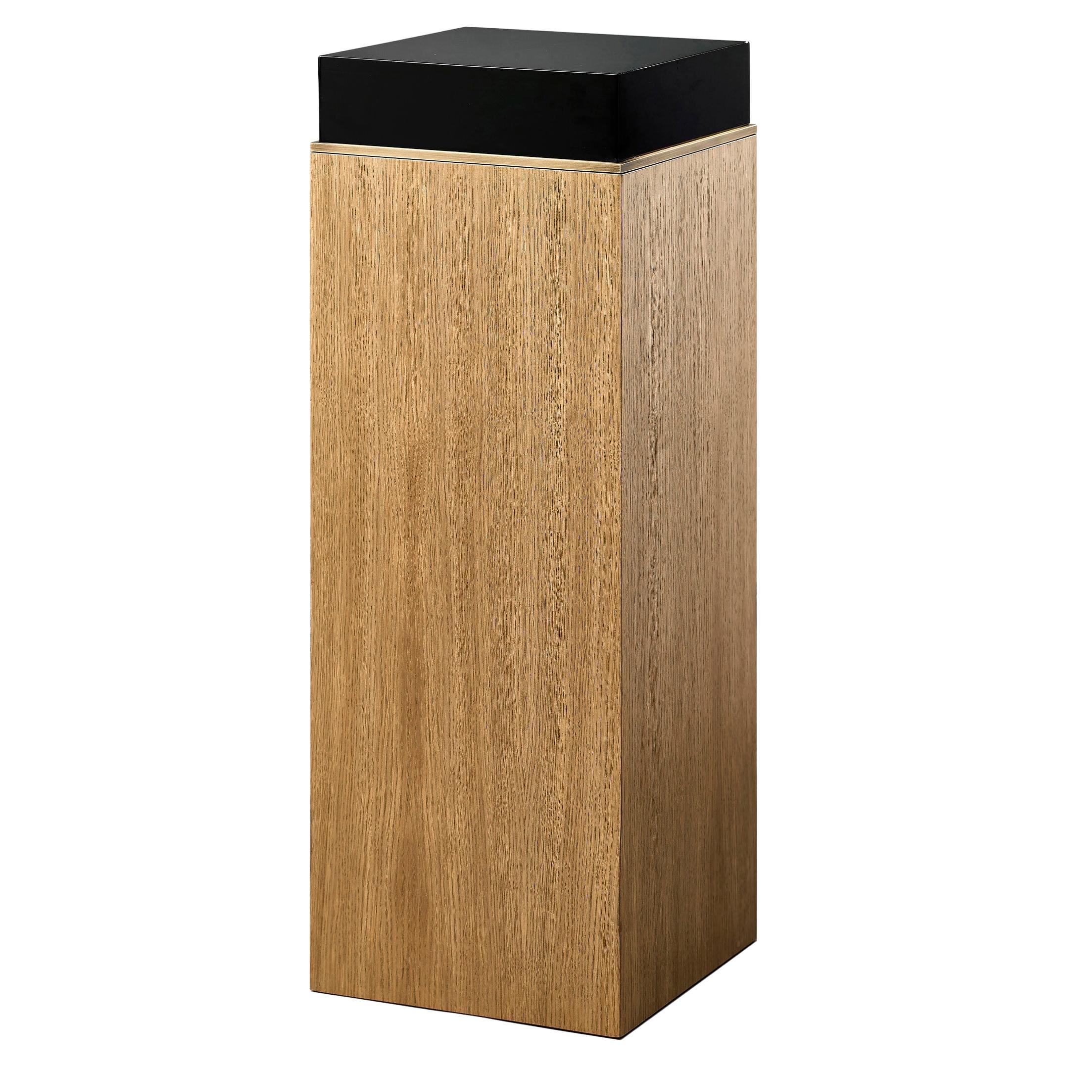 Block Pedestal, Limed Oak and Brass Details, Handcrafted in Portugal by Duistt