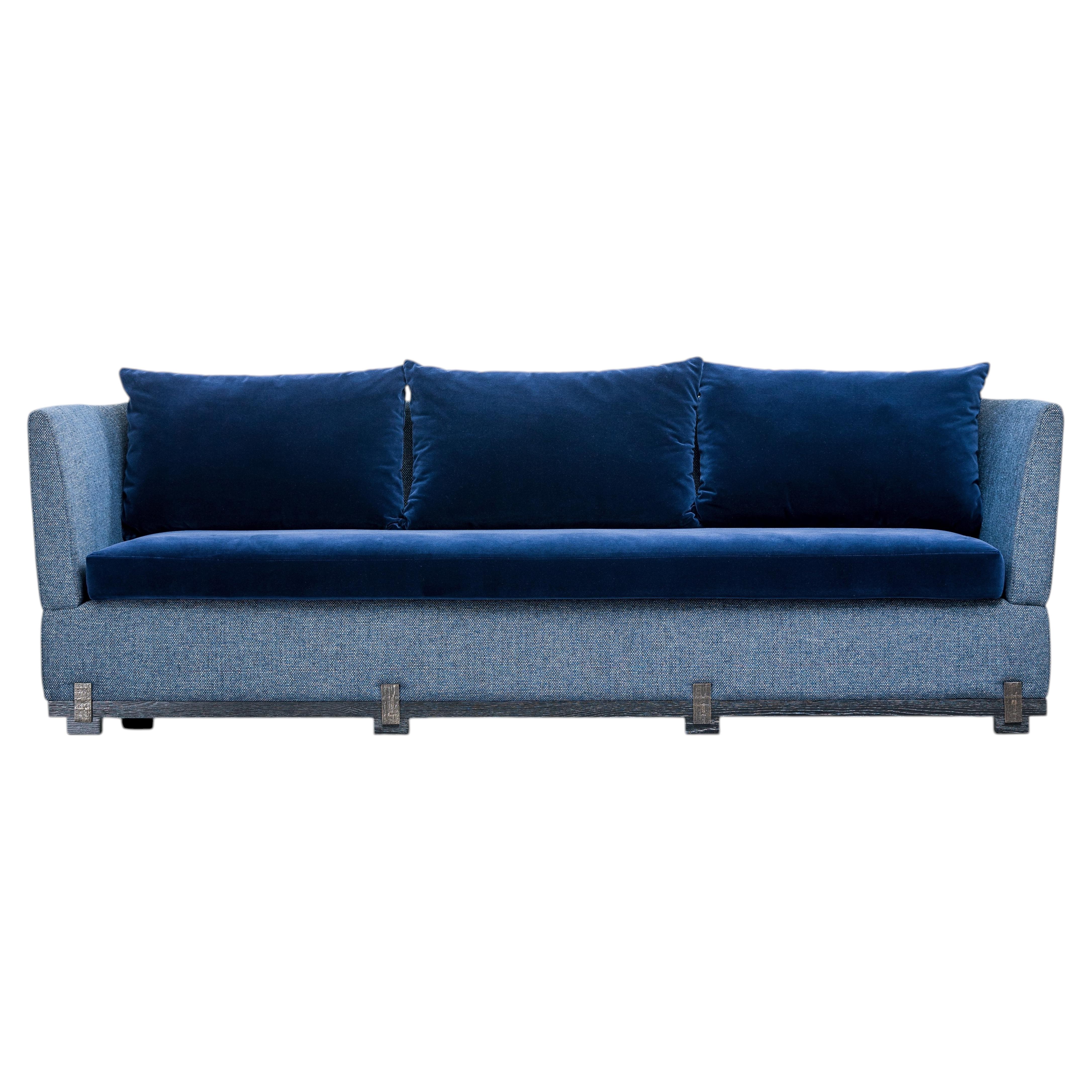 Custom Ida 3-seater Sofa, Duistt Fabric/velvet, Black Oak Base & Cast Bronze