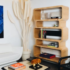 Copacabana natural oak and travertine open bookcase with brass details by Duistt