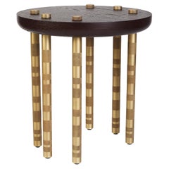 Tavolino Ipanema in ottone, piano in Wood e gambe in ottone spazzolato, realizzato a mano da Duistt