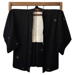 Japanese silk jacket HAORI black with gold pattern