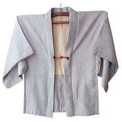 Japanese gray and brown Haori Kimono Coat for Women with Silk Shibori 1970s