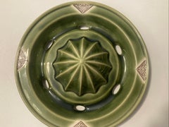 Japanese Oribe Ware Ceramic Lemon Squeezer in Green Glaze