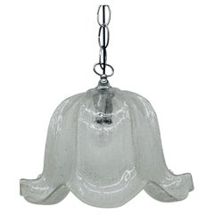 Mid-Century Bell Shaped Ice Glass and Chrome Pendant Light, 1970s