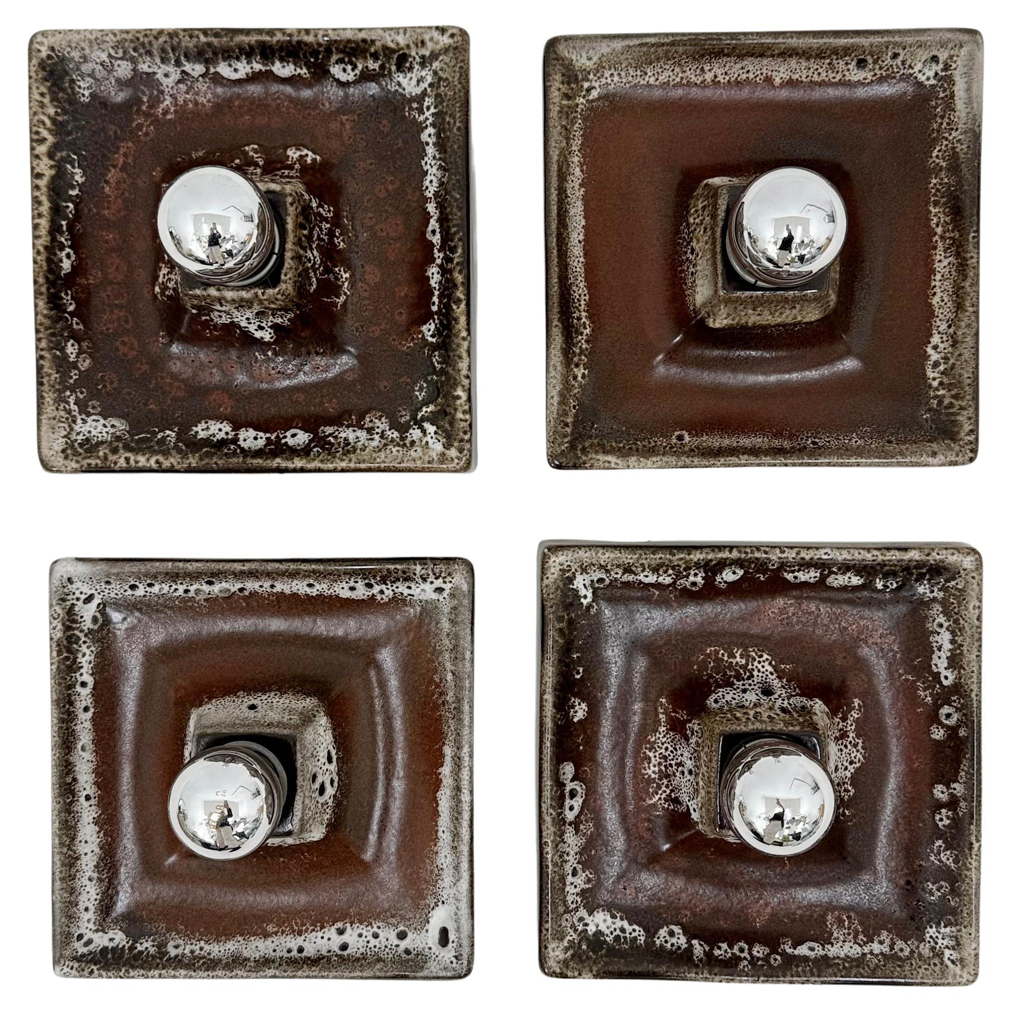 Juego de 4 apliques de cerámica marrón , años 70