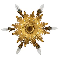 Vintage ceiling lamp leaf gold gilded , 1970s