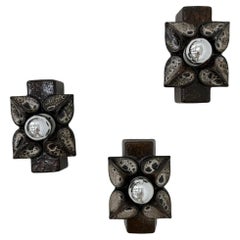 Set of 3 ceramic wall lamps scone , 1970s