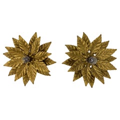 Pair of Hans Kögl flush mount / wall lamp leafs , 1970s , Germany