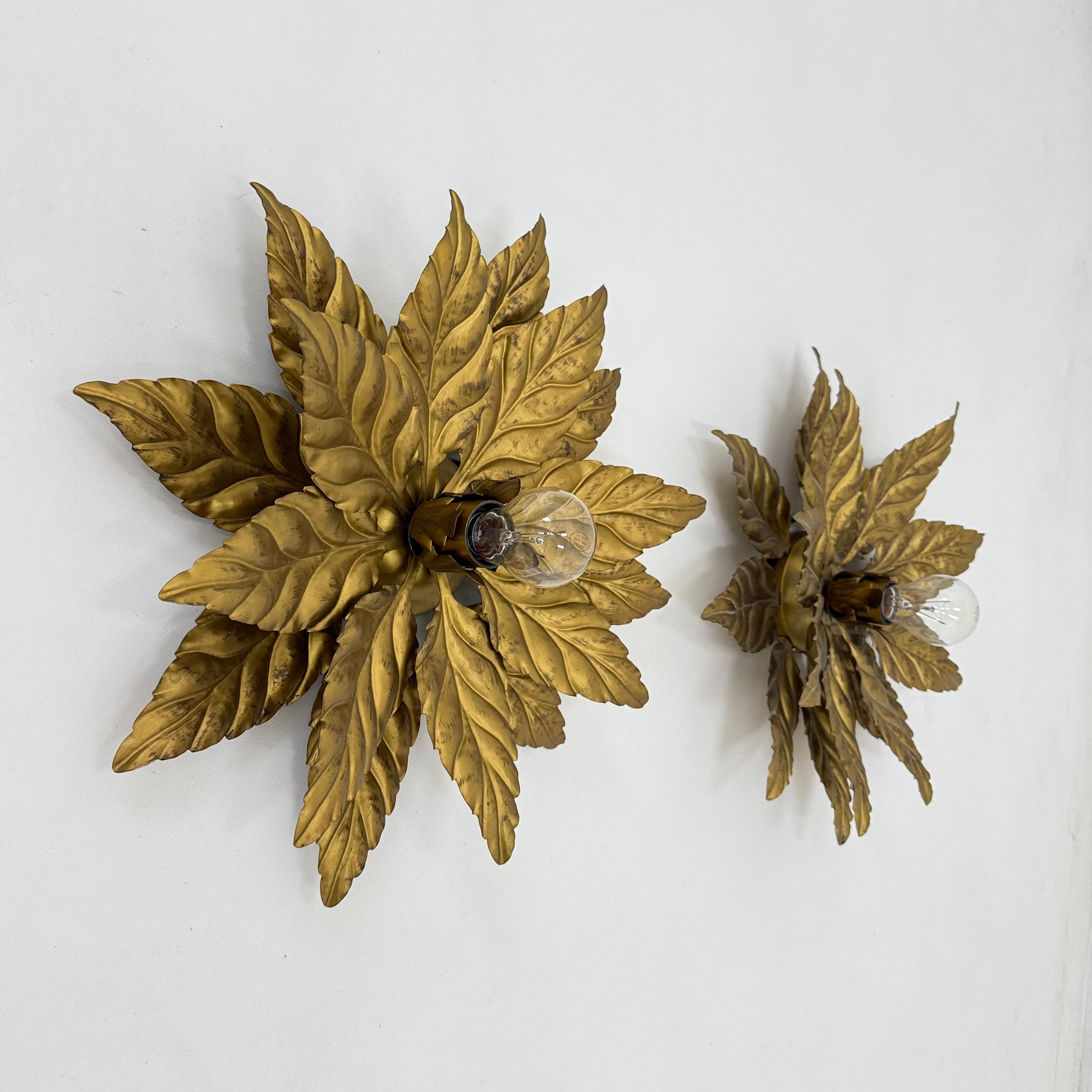 Late 20th Century Pair of Hans Kögl flush mount / wall lamp leafs , 1970s , Germany For Sale