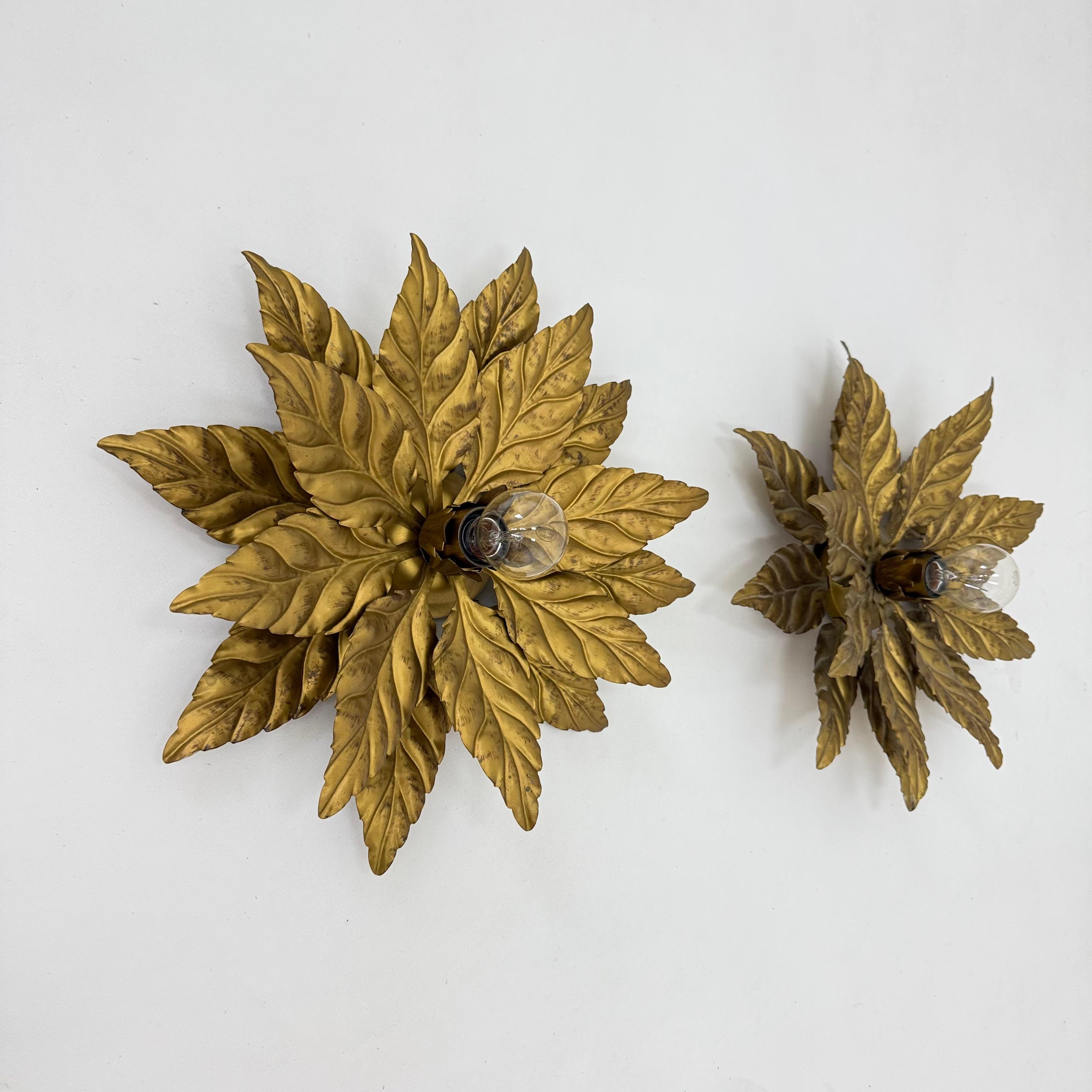 Pair of Hans Kögl flush mount / wall lamp leafs , 1970s , Germany In Good Condition For Sale In Delft, NL