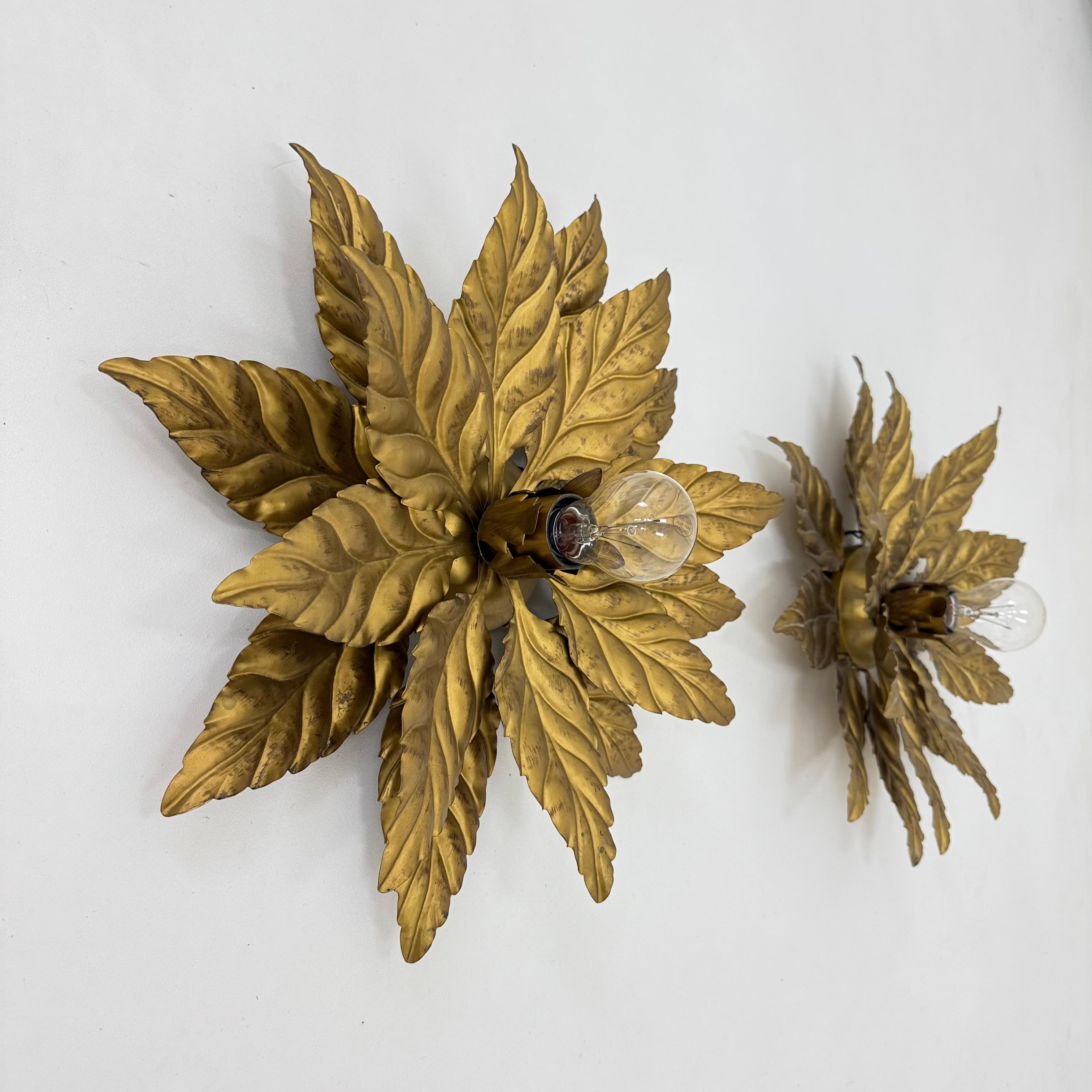 Metal Pair of Hans Kögl flush mount / wall lamp leafs , 1970s , Germany For Sale