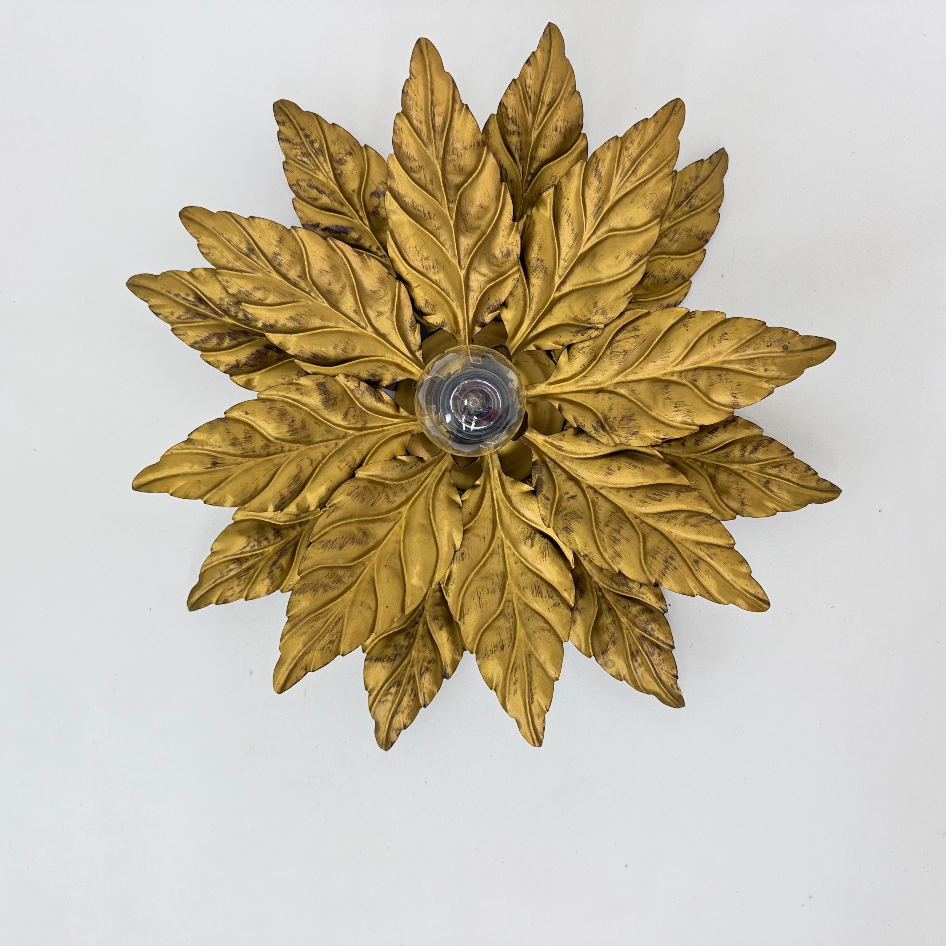 Pair of Hans Kögl flush mount / wall lamp leafs , 1970s , Germany For Sale 1