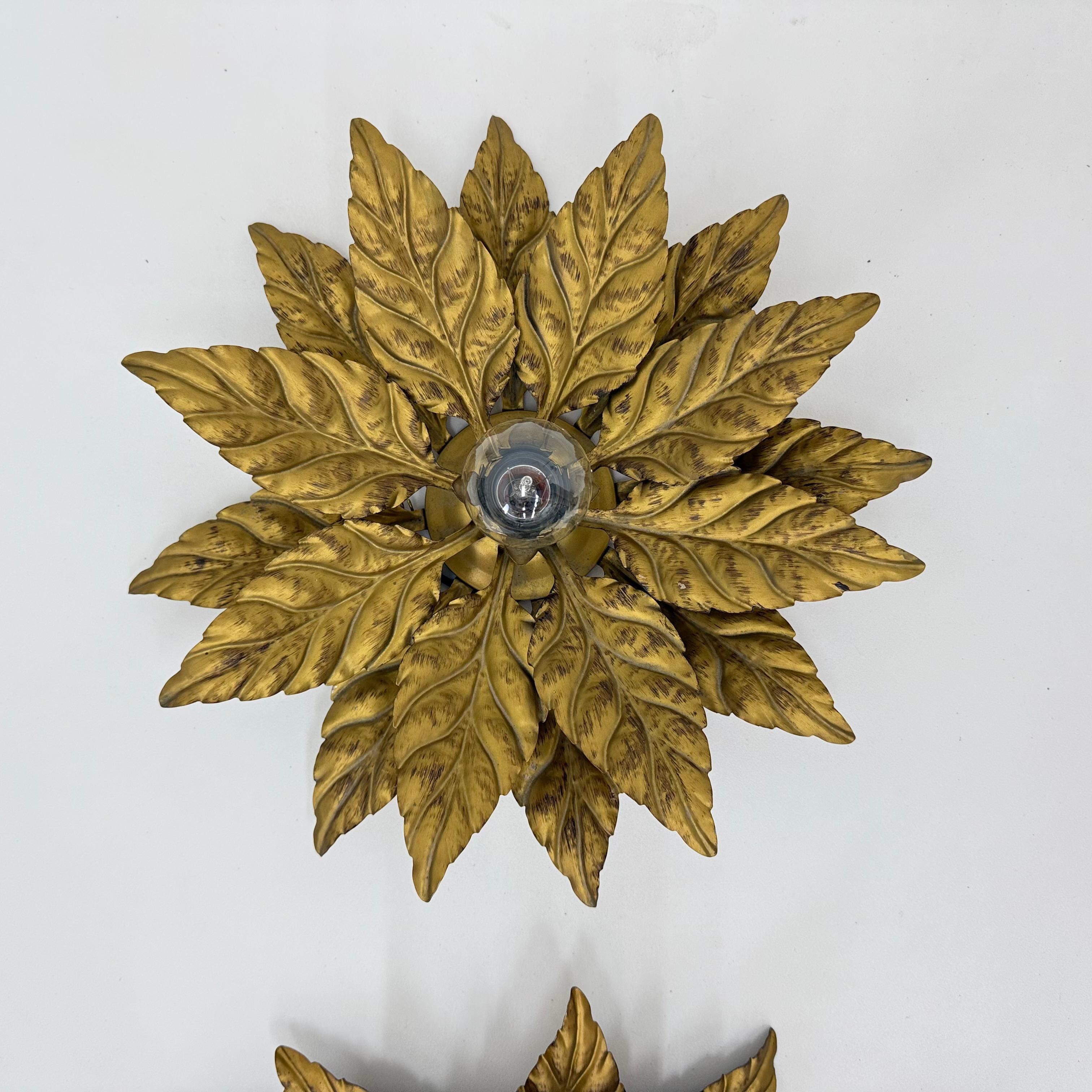 Pair of Hans Kögl flush mount / wall lamp leafs , 1970s , Germany For Sale 2