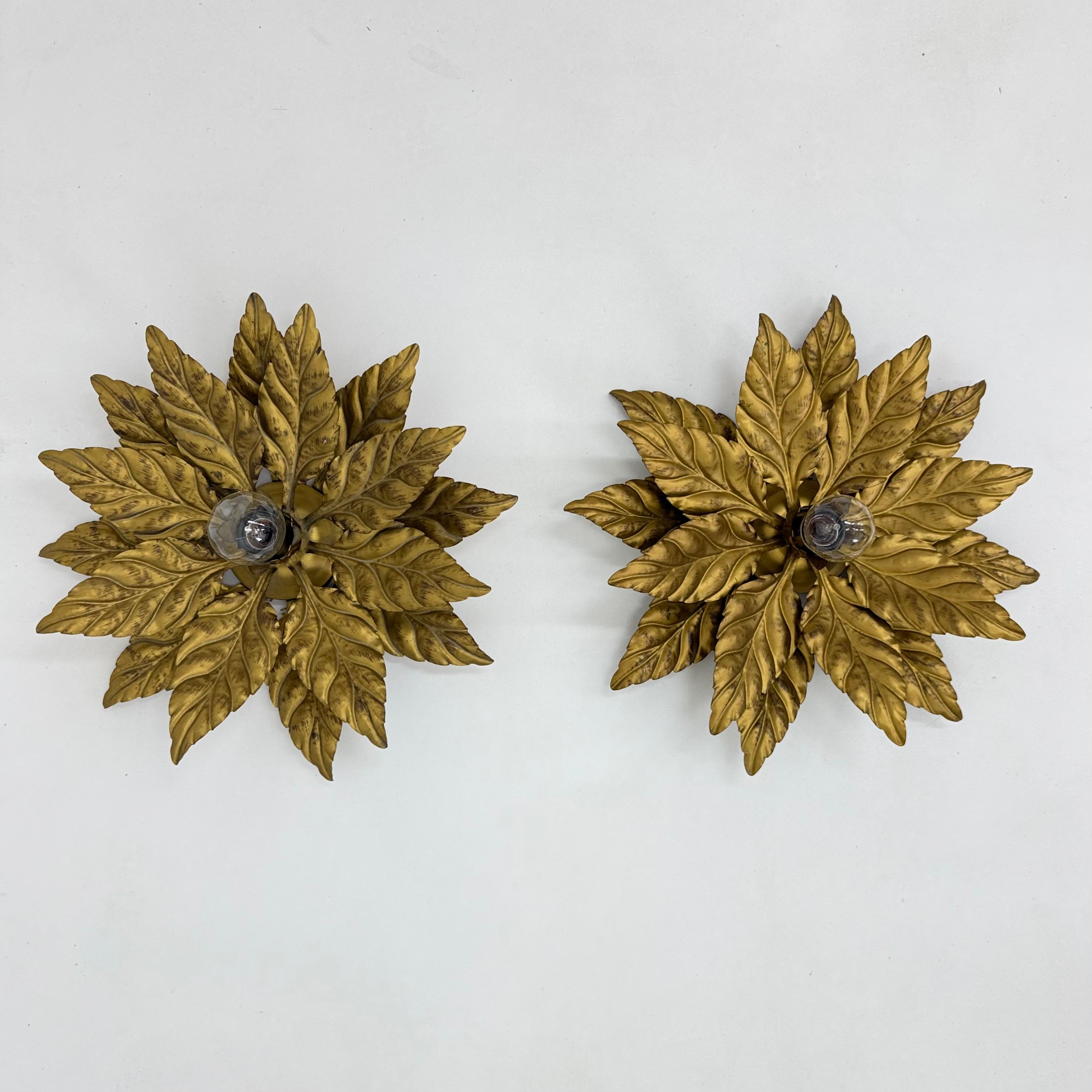 Pair of Hans Kögl flush mount / wall lamp leafs , 1970s , Germany For Sale 3