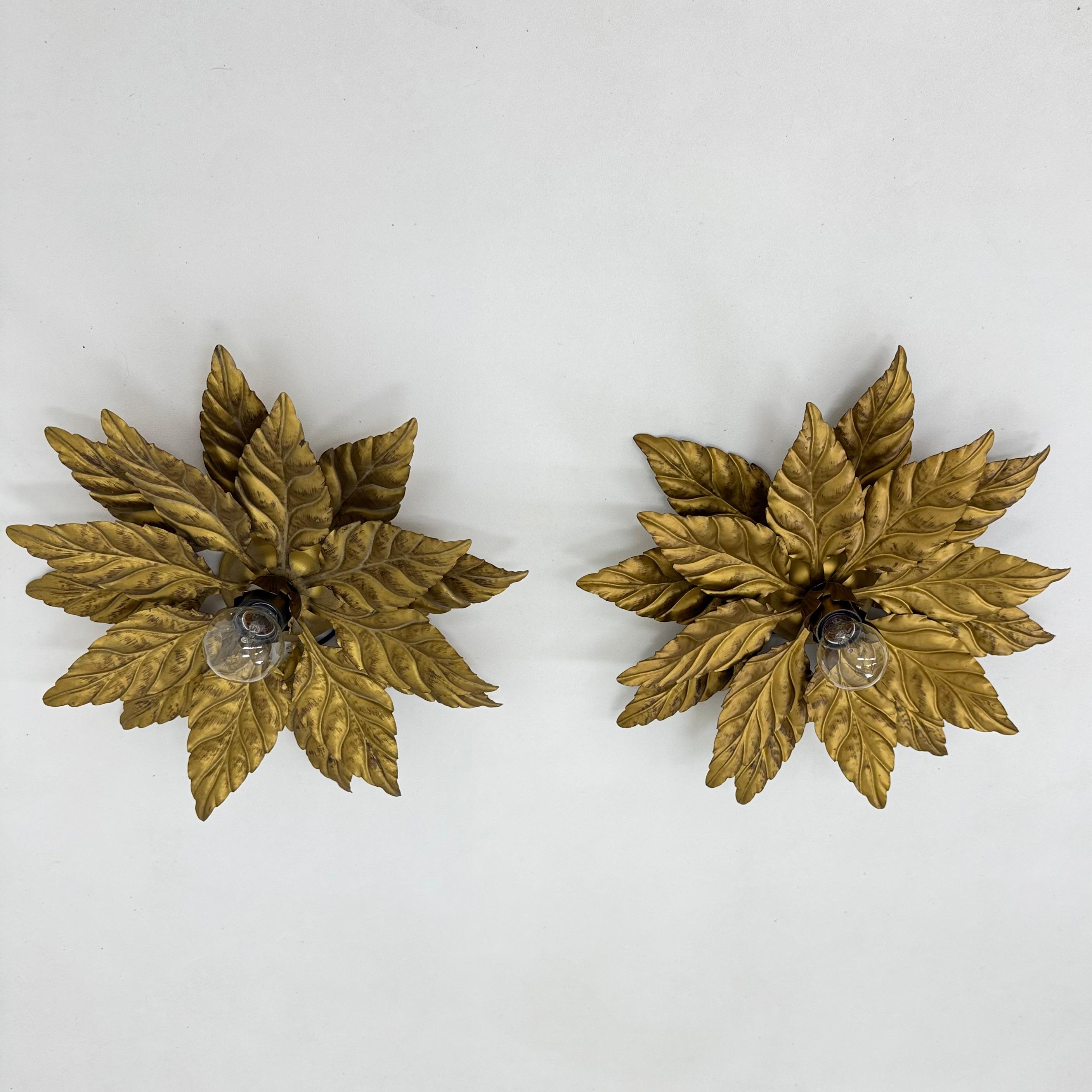Pair of Hans Kögl flush mount / wall lamp leafs , 1970s , Germany For Sale 4