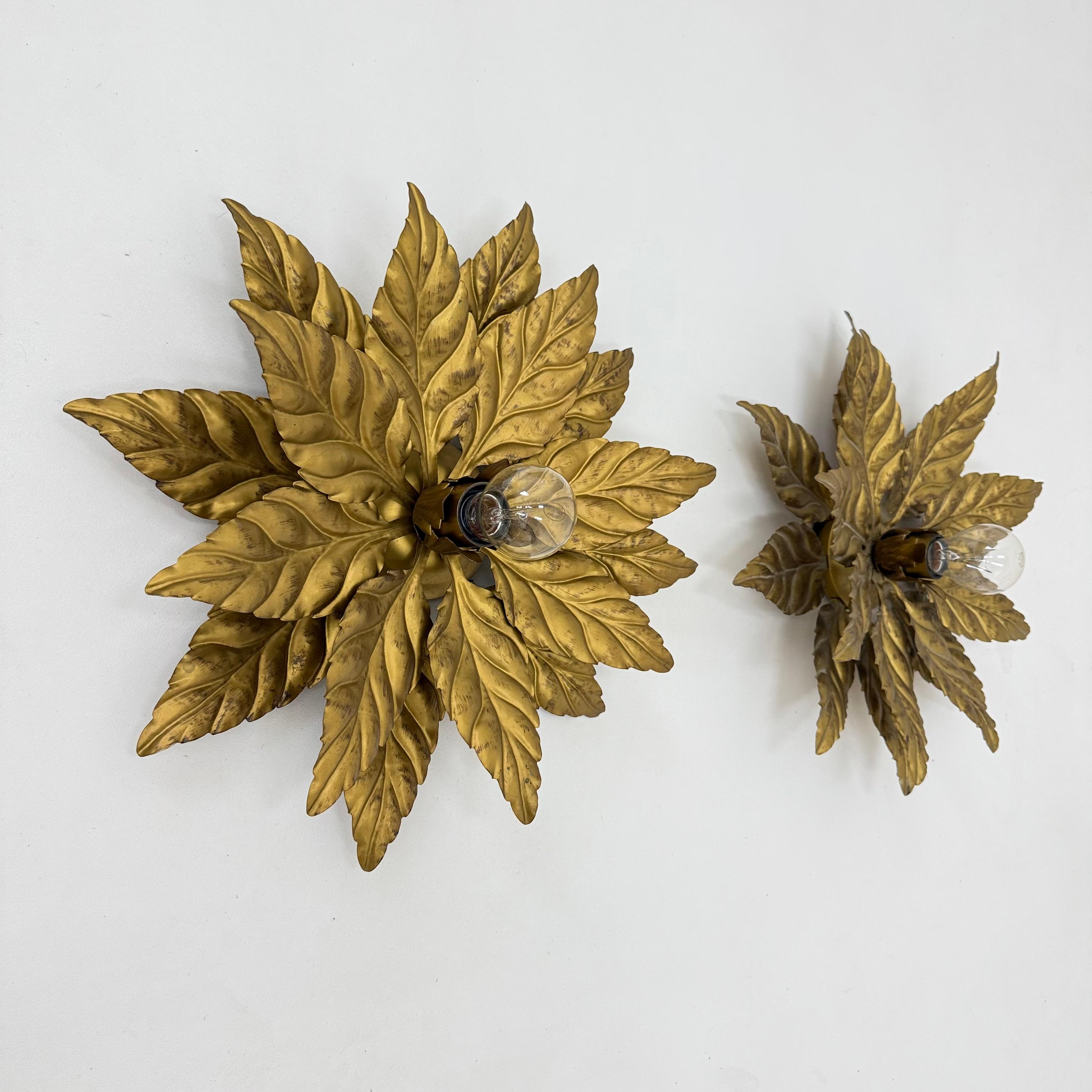 Pair of Hans Kögl flush mount / wall lamp leafs , 1970s , Germany For Sale 5