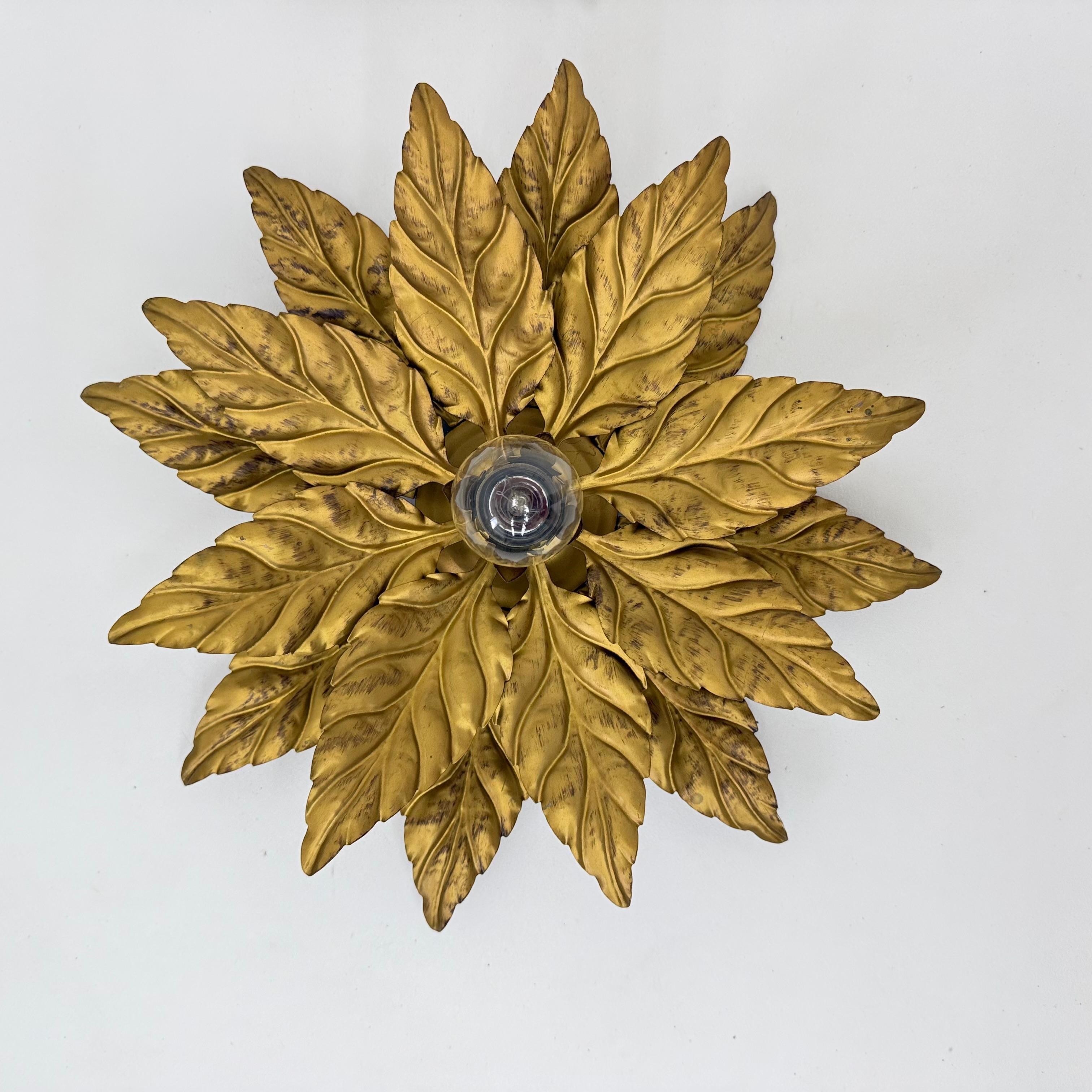 Pair of Hans Kögl flush mount / wall lamp leafs , 1970s , Germany For Sale 6